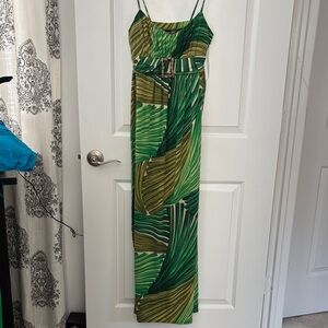 Bisou Bisou Green Leaf Print Maxi Dress